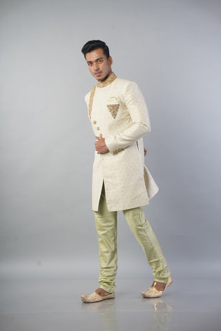 Men Pista Cream Indo Western and Solid Churidar Style