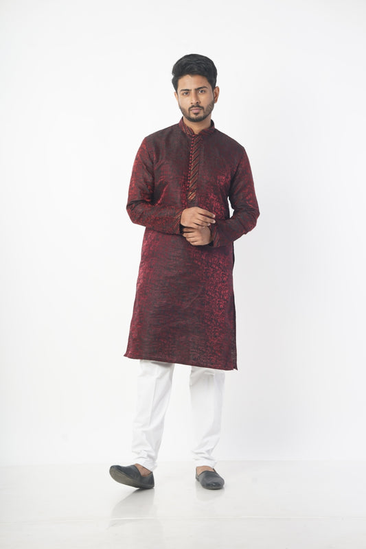 Maroon Colour Jacquard Fabric Kurta