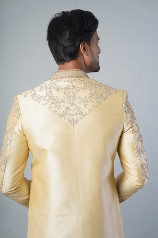 Ethnic Wear Men Sherwani In Golden Colour with Churidar Pajama