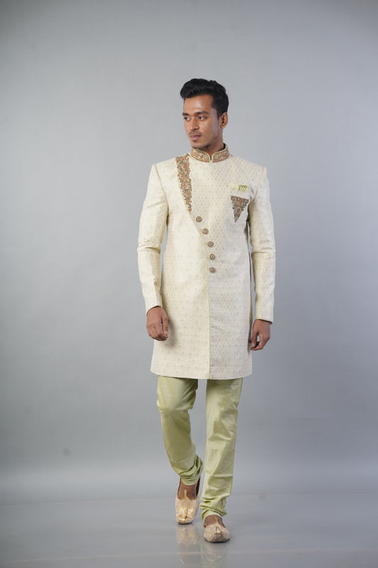 Men Pista Cream Indo Western and Solid Churidar Style