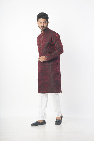 Maroon Colour Jacquard Fabric Kurta