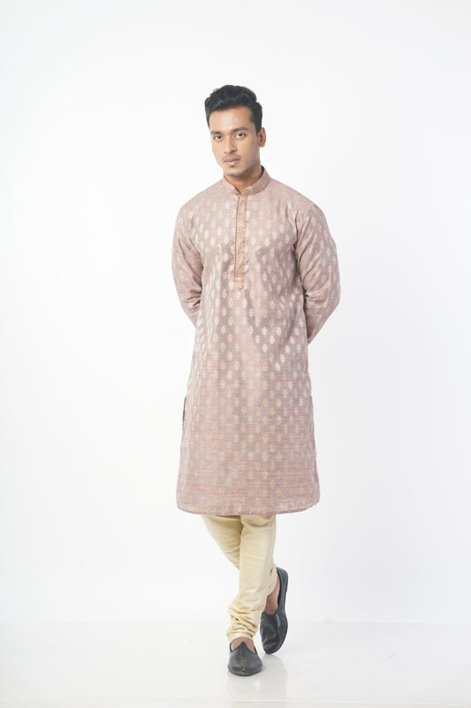 Light Onion Colour Jacquard Fabric Kurta