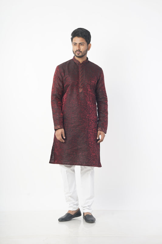 Maroon Colour Jacquard Fabric Kurta