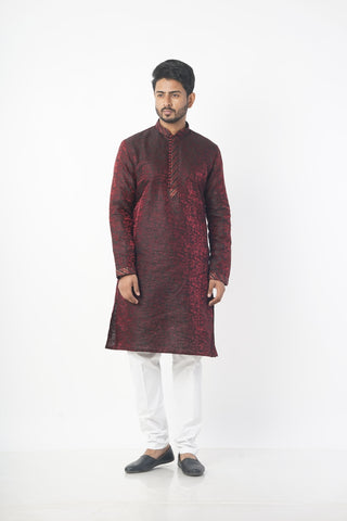 Maroon Colour Jacquard Fabric Kurta