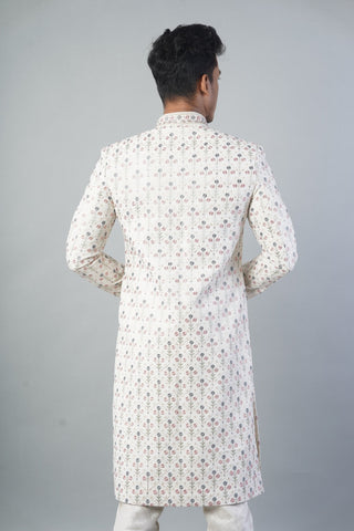 Ethnic Wear Men Sherwani In Off White Colour With Churidar Pajama