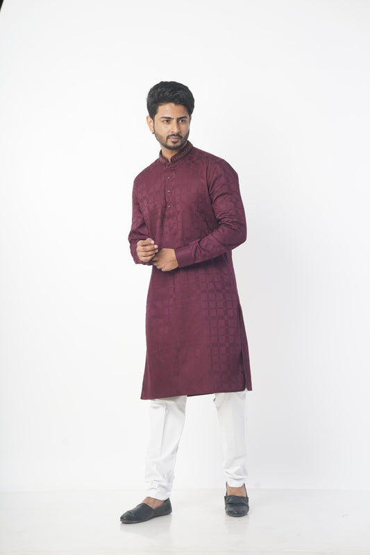 Maroon Cotton Kurta