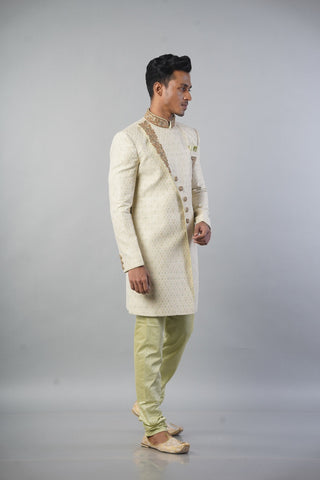 Men Pista Cream Indo Western and Solid Churidar Style