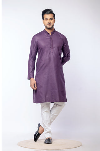 Purple Regal – Premium Cotton Self Work Kurta