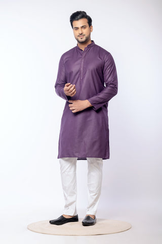 Purple Regal – Premium Cotton Self Work Kurta