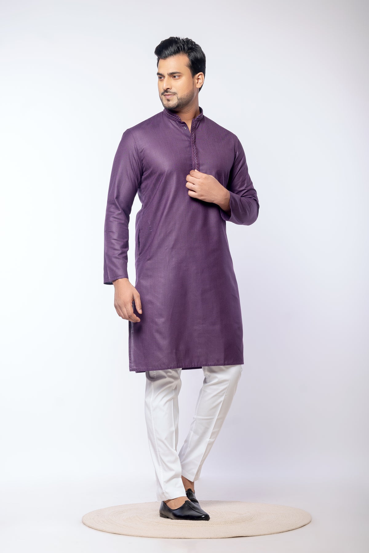 Purple Regal – Premium Cotton Self Work Kurta