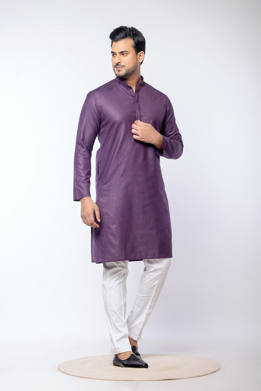 Purple Regal – Premium Cotton Self Work Kurta