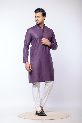 Purple Regal – Premium Cotton Self Work Kurta