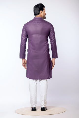 Purple Regal – Premium Cotton Self Work Kurta