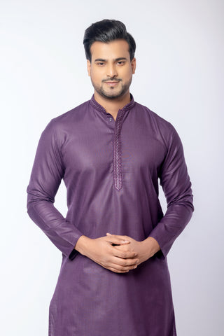 Purple Regal – Premium Cotton Self Work Kurta