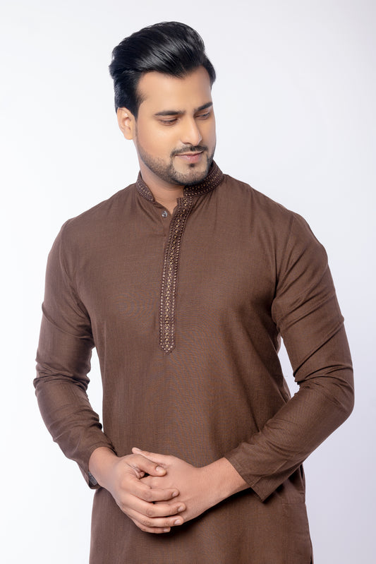 Brown Self – Premium Cotton Self Work Kurta