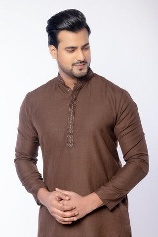 Brown Self – Premium Cotton Self Work Kurta