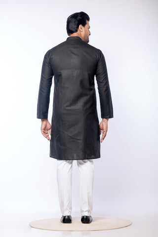 Men's Black Cotton Plain Kurta