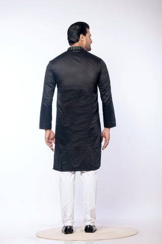 Black Giza Cotton Hand Work Kurta