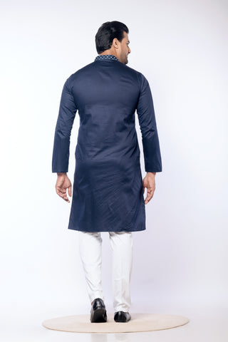 Navy Blue Giza Cotton Mirror Work Kurta