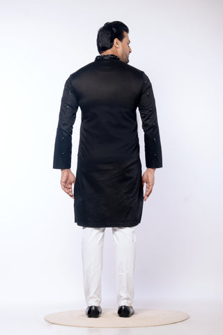 Black Giza Cotton Moti Work Kurta