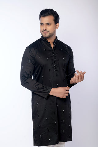 Black Giza Cotton Moti Work Kurta