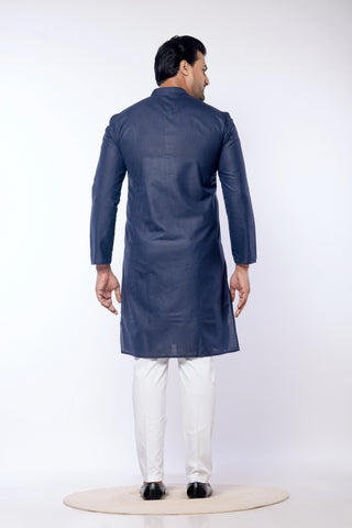 Navy Plain – Premium Cotton Plain Kurta