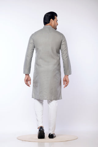 Grey Self Work Cotton Kurta for Men