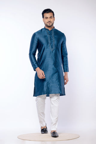 Dark Blue Fancy Cotton Self Work Kurta