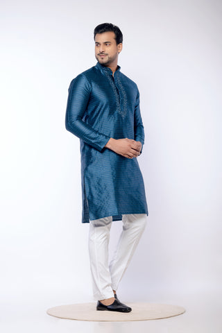 Dark Blue Fancy Cotton Self Work Kurta