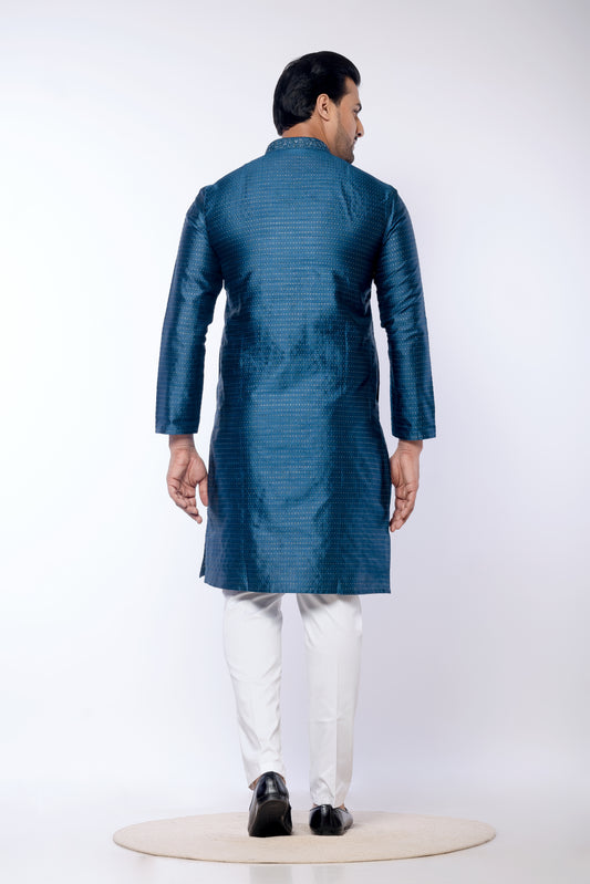 Dark Blue Fancy Cotton Self Work Kurta
