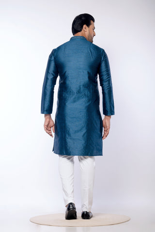 Dark Blue Fancy Cotton Self Work Kurta
