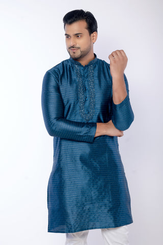 Dark Blue Fancy Cotton Self Work Kurta