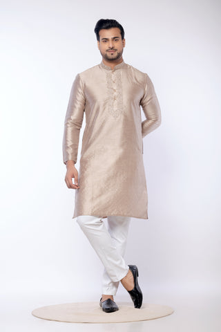 Light Beige Fancy Cotton Self Work Kurta