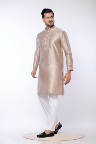 Light Beige Fancy Cotton Self Work Kurta