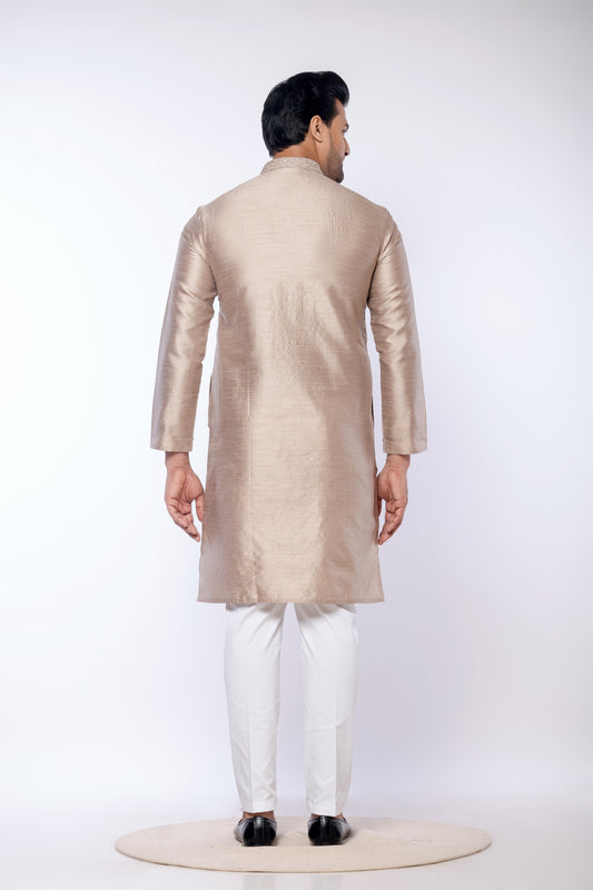 Light Beige Fancy Cotton Self Work Kurta