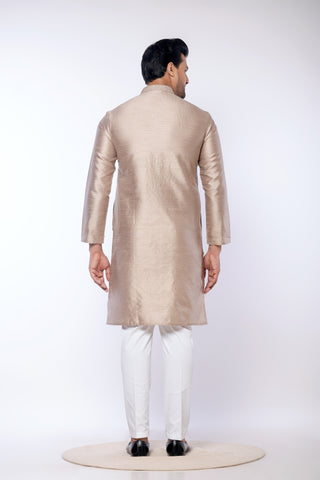 Light Beige Fancy Cotton Self Work Kurta