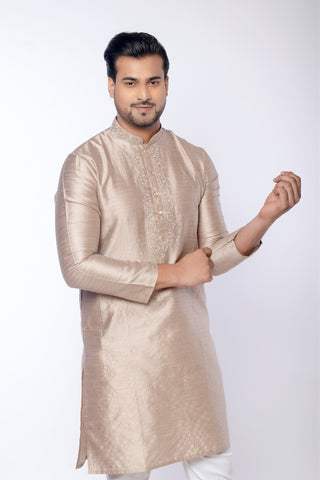 Light Beige Fancy Cotton Self Work Kurta
