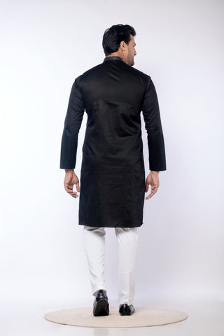 Embroidered Black Giza Cotton Kurta