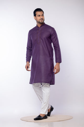 Purple Self Work Cotton Kurta for Men