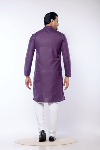 Purple Self Work Cotton Kurta for Men