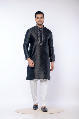 Black Fancy Cotton Self Work Kurta