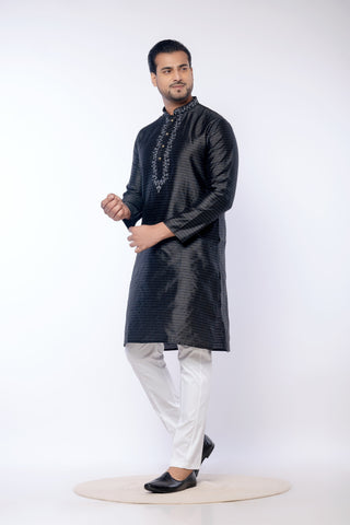 Black Fancy Cotton Self Work Kurta