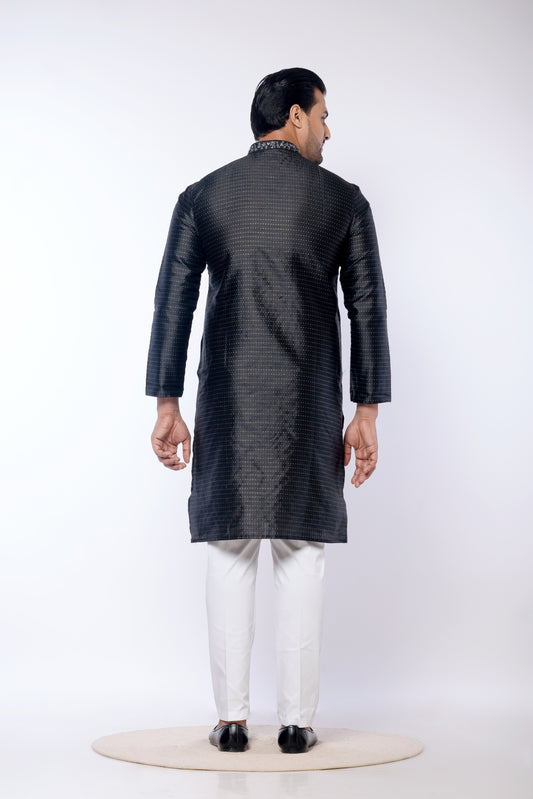Black Fancy Cotton Self Work Kurta