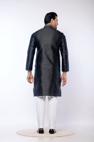 Black Fancy Cotton Self Work Kurta