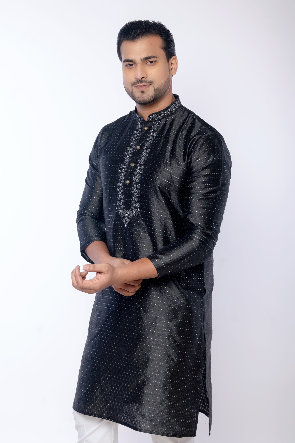 Black Fancy Cotton Self Work Kurta