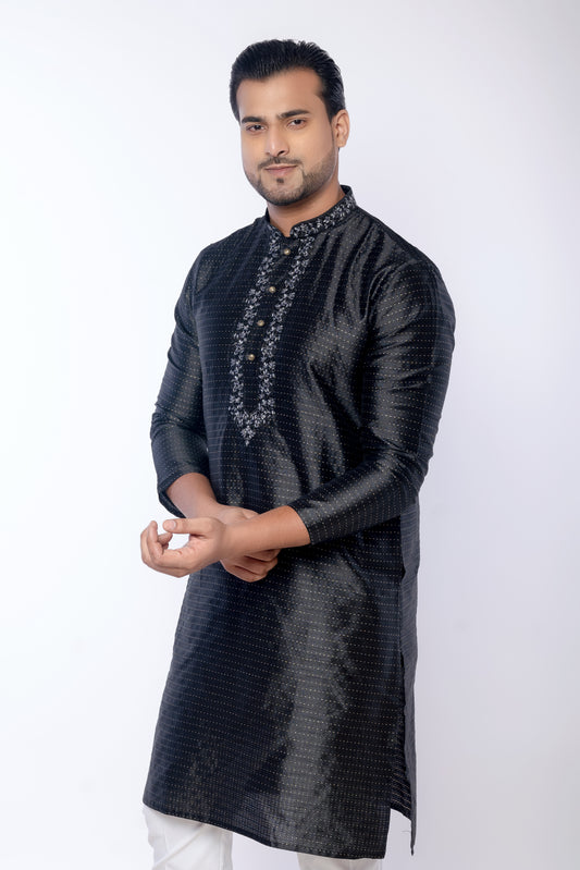 Black Fancy Cotton Self Work Kurta