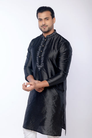 Black Fancy Cotton Self Work Kurta