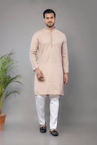 Onion Pink Cotton Self Work Kurta