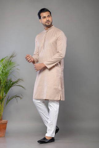 Onion Pink Cotton Self Work Kurta