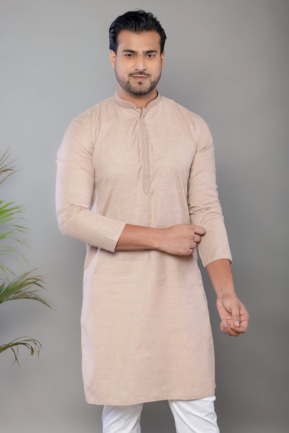 Onion Pink Cotton Self Work Kurta